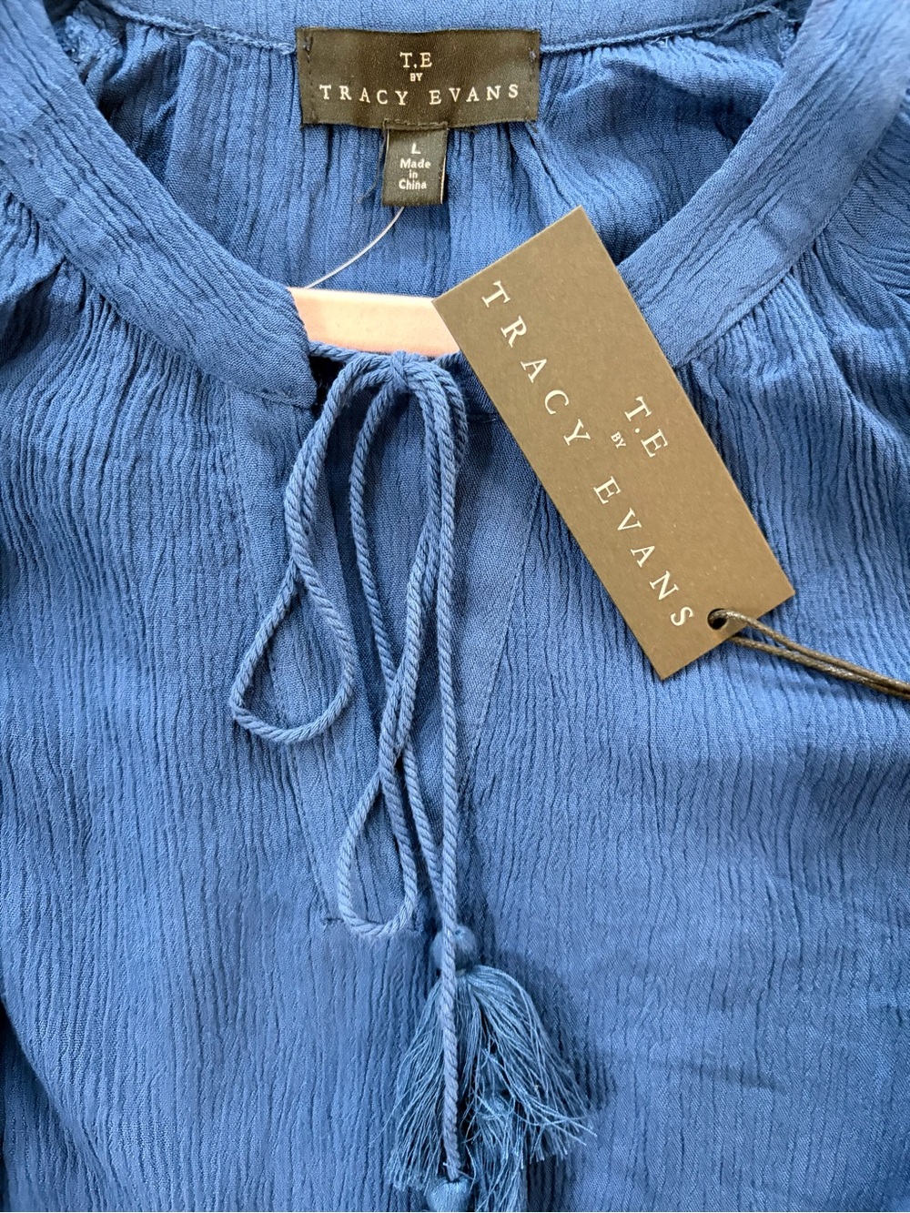 NWT SZL Tracy Evans Royal Blue Embroidered Tassel Peasant Tunic - Picture 4 of 6
